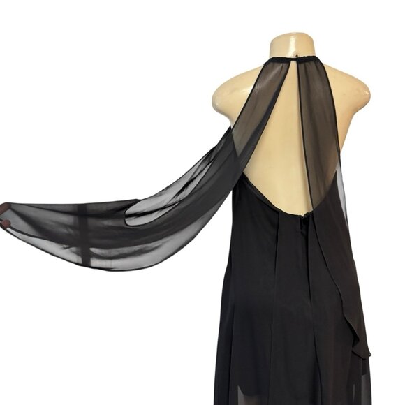Adrianna Papell "Hailey" Black Halter‎ Evening Gown Asymmetrical Hi Lo Layered 8 - Picture 9 of 14